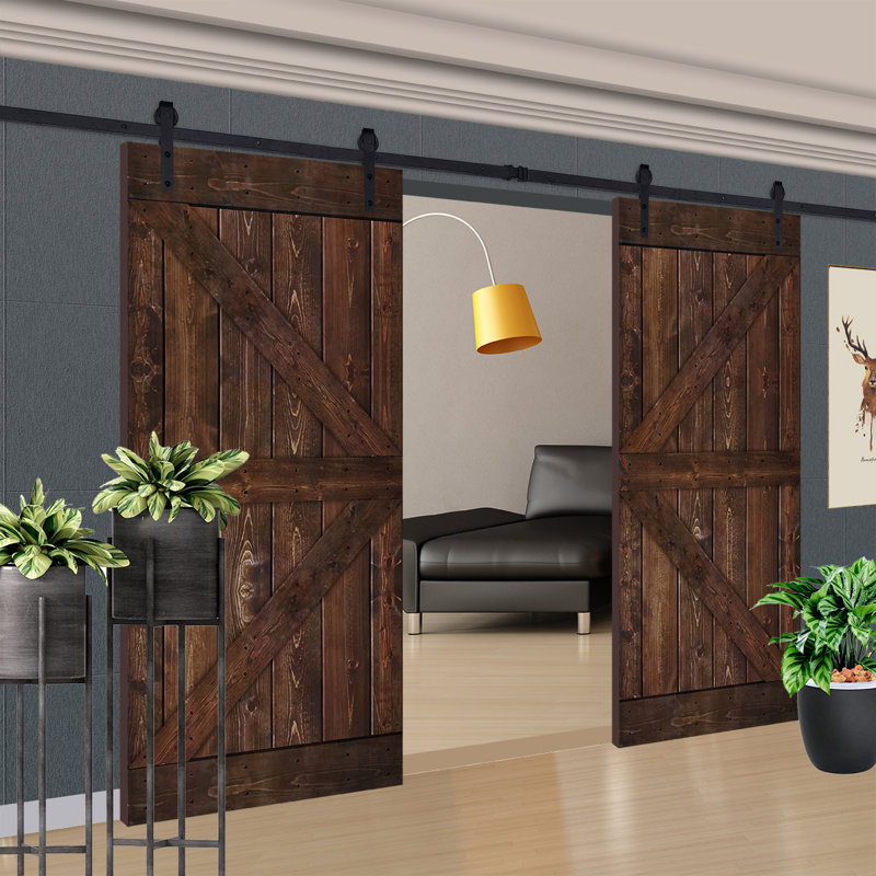 JM HOME Paneled Manufactured Wood Painted Knotty Barn Door with